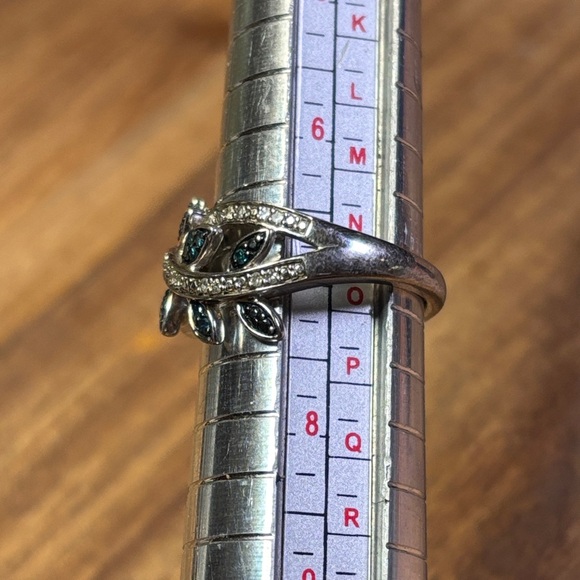 Blue spinel & CZ 925 Leaf Design Ring - Picture 3 of 6